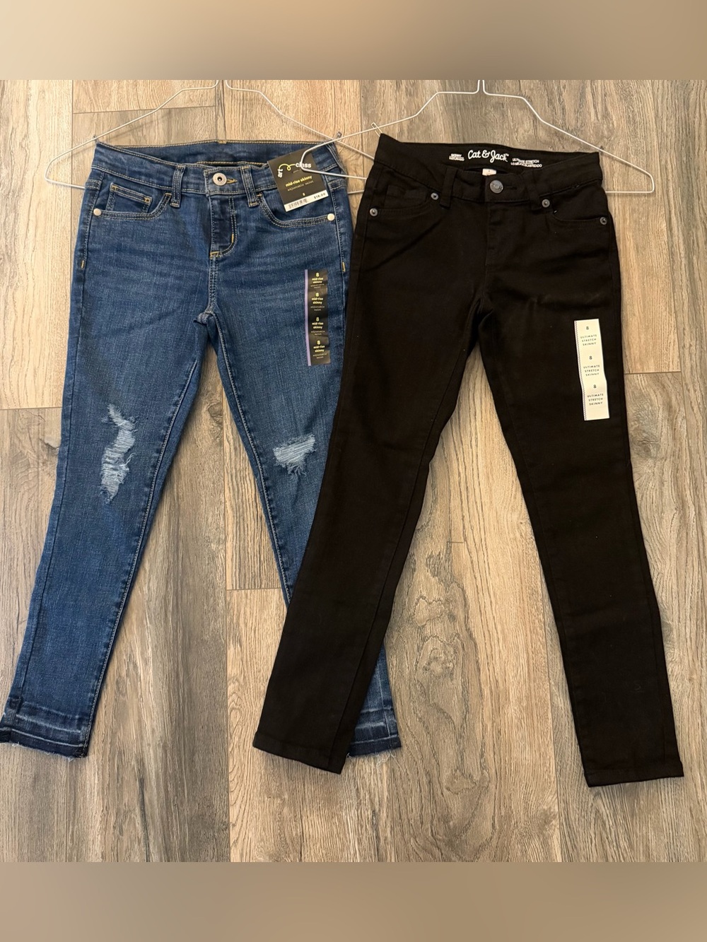 Two Pairs New Girls Skinny Jeans Size 8 Stretch Mid Rise, Adjustable Waist
